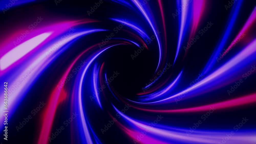 Poster neon funnel with colorful twisting rays,curved bright lines on a black background resembling tornado