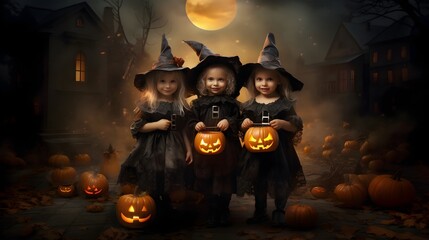Fototapeta premium Cute kids in halloween costumes