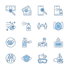 Coronavirus protection related thin line vector icons set. Isolated on a white background. Vector illustration. Editable Stroke