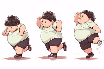 Boy with obesity jogging - obrazy, fototapety, plakaty