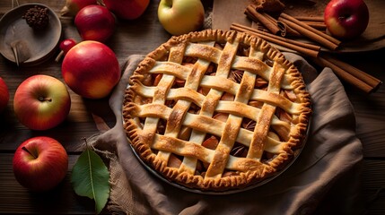 Bird's-eye view of apple  pie  - obrazy, fototapety, plakaty