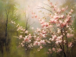 Delicate cherry blossoms, soft petals on white canvas, made with Generative AI