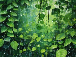 Refreshing Spring Showers, raindrops dance, green revival, earth's quenching, made with Generative AI