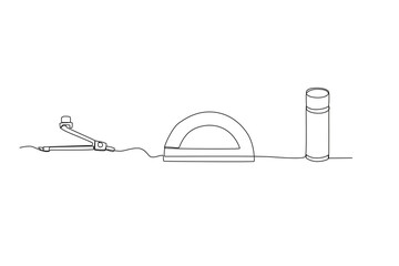 A term, bow, and chalk. School equipment one-line drawing