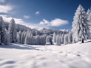Fototapeta na wymiar Untouched alpine meadow covered in fresh snow, untouched winter landscape , made with Generative AI