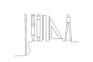 A set of school equipment. School equipment one-line drawing