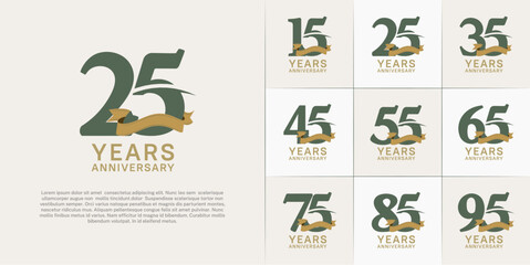 set of anniversary logo with green number and brown ribbon can be use for celebration