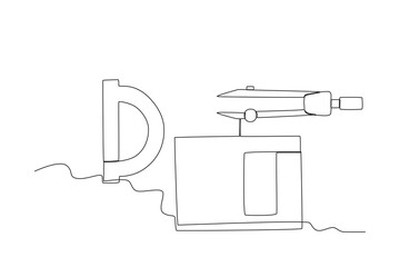 A ruler, bow, and book. School equipment one-line drawing