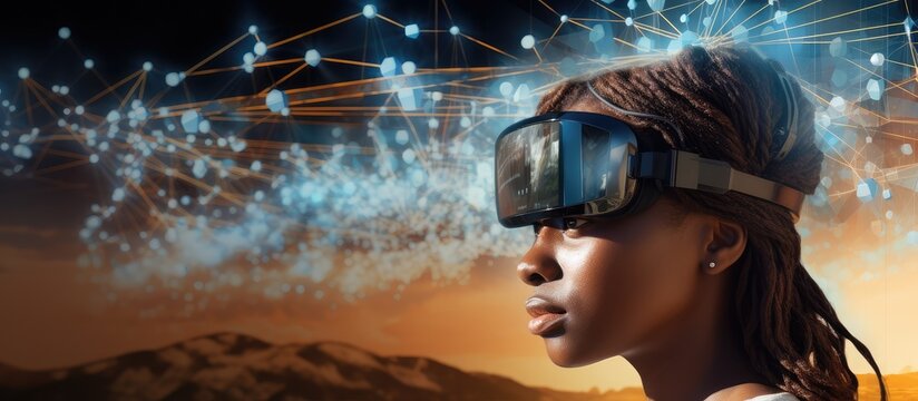 Woman using virtual reality device with text big data on digital globe image - Powered by Adobe