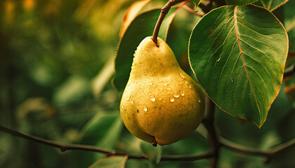 A Rustic Still Life: Pears on a Wooden Table,pear on a branch