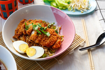 Fried chicken noodles. thai food style