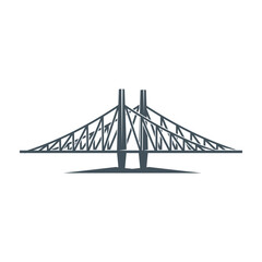 Bridge icon of vector viaduct construction over river. Road or highway suspension bridge building isolated silhouette with steel towers, pillars and cables. Modern urban architecture or travel themes