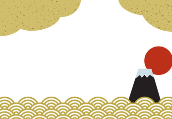富士山・初日の出と青海波の年賀状背景/黒・金