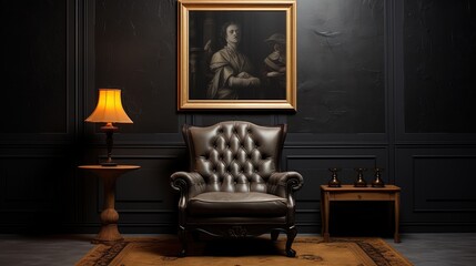 Interior design of a cozy space with a luxurious black sofa, generated by AI