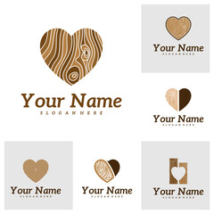Set of Wood Love logo design Template. Creative Wood logo vector illustration.