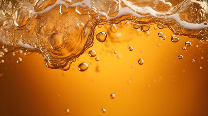 Pouring beer with bubble froth in glass for background on front view wave curve shape, Close up background of beer with bubbles in glass