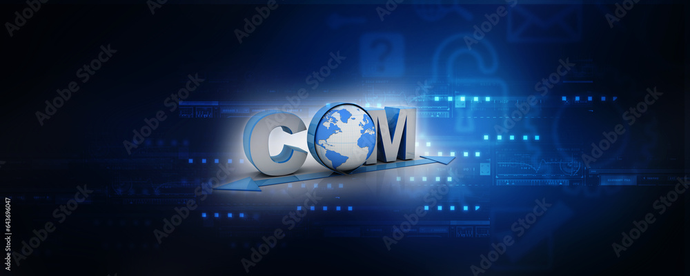 Poster 3d illustration globe with word dot com