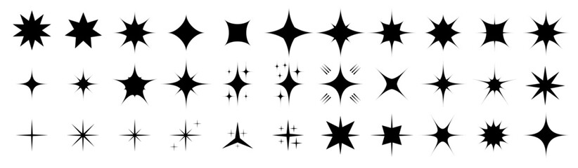 Obraz premium Light shine sparkle star icons set. Twinkling stars burst collection.