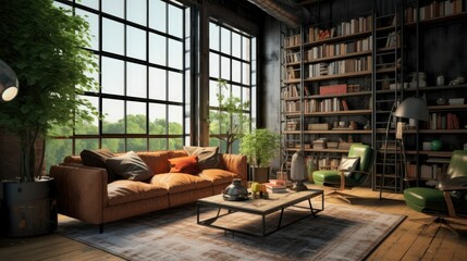 Modern living room interior design. 3d rendering mock up scene. ai generative