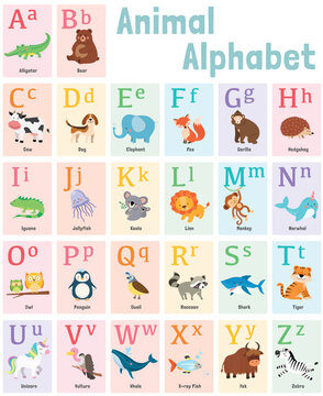 Vector Illustration, animal alphabet set