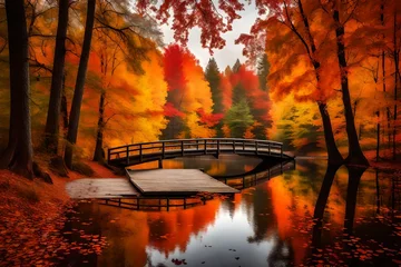 Foto op Canvas bridge in autumn forest © Lady