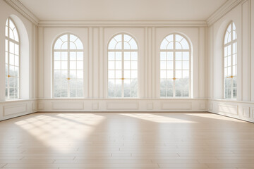 Fototapeta premium Empty Gallery room with windows auction room