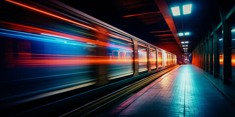 Fototapeta na wymiar Long exposure of subway tunnel
