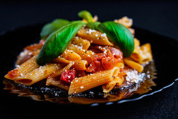Spaghetti with cheese tomato homemade italian food