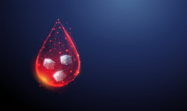 Abstract falling drop of blood with white cubes of sugar. Diabetes symbol type1, 2.
