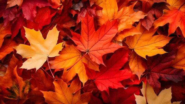 Top View of colorful Autumn Leaves on the Ground. Seamless Background