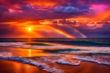 Fototapeta na wymiar Rainbow over the ocean