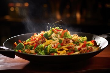 wok filled with freshly chopped vegetables