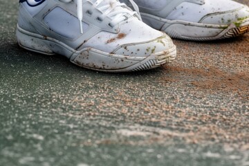Fototapeta na wymiar close-up of tennis shoes sliding on the court surface