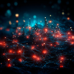 Fototapeta na wymiar Visualization of decentralized networks, possibly with glowing nodes