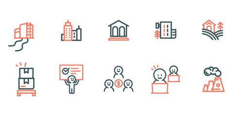 Industry and Environment icons. Factory, manufacturing symbol. Vector illustration