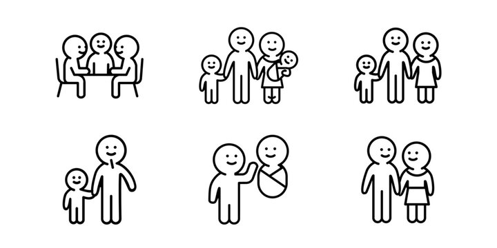 People icon set, family, human, team, community, friends, population and senior icons. Solid icon collection.