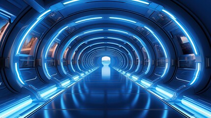 Spaceship corridor futuristic tunnel with light