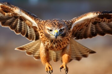 Obraz premium hawk hovering mid-air, with a focused and intense gaze