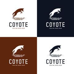 Jumping coyote logo template - obrazy, fototapety, plakaty