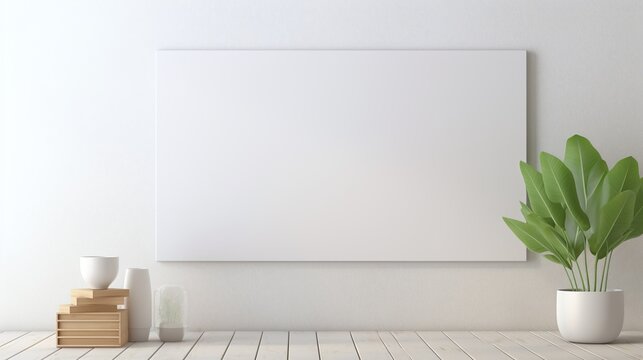 Mock up of a large blank Canvas in a minimalist Studio. Generative AI