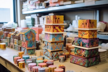 Naklejka na ściany i meble painted wooden blocks and puzzles in production