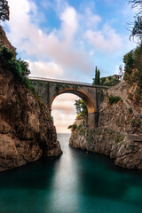 Beautiful old bridge Fiordo di Furore in Amalfi Coast, Campania, Italy 