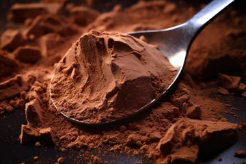 Zelfklevend Fotobehang close-up of cocoa powder and sugar in a spoon © altitudevisual