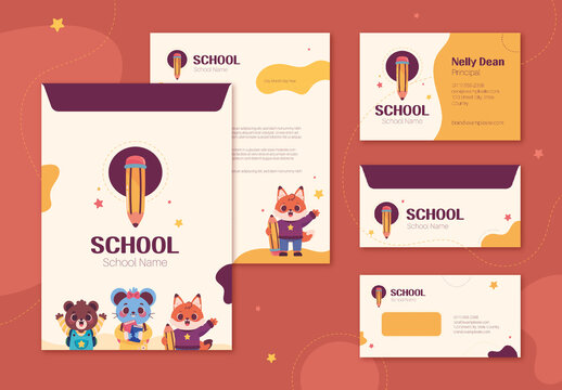 Cute Animals at School Stationery Template
