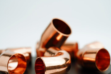  Copper pipe plumber fittings elbow connectors socket accessories tubes faucet copper adapter - obrazy, fototapety, plakaty