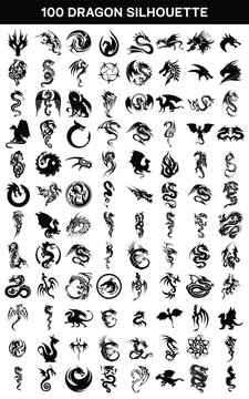 Dragon Symbol Silhouette Vector Illustration Clip Art Magic Animal Design Black Vector.