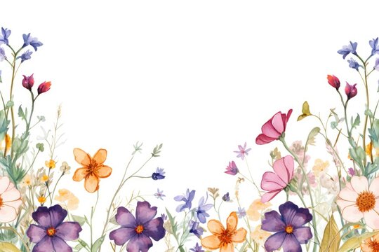 Watercolor wildflower frame with white background clipart