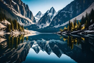 Mountains reflection in lake