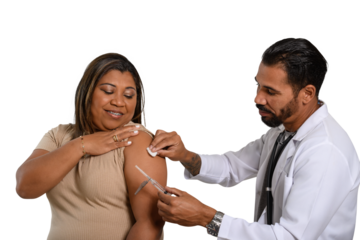 a health worker vaccinates a woman in the arm, adult vaccination