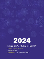2024 - Holiday New Years Party Invitation Design Template with fireworks